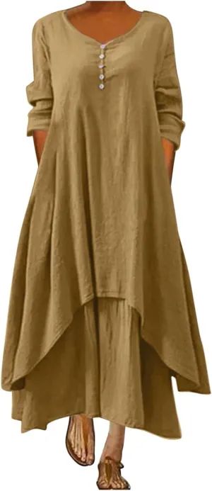 SHAOBGE Wedding Guest Dresses for Women Trendy 2024 Irregular Solid Long Dress Sleeve Long Women Casual Summer