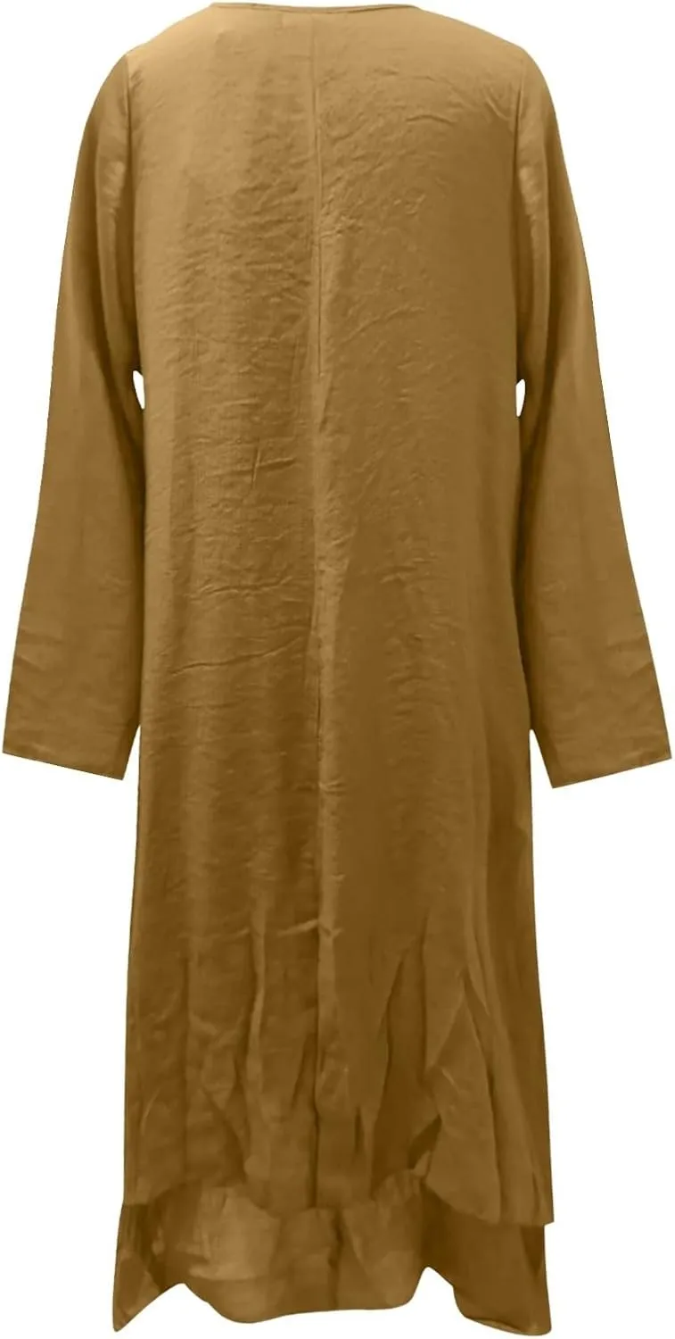 SHAOBGE Wedding Guest Dresses for Women Trendy 2024 Irregular Solid Long Dress Sleeve Long Women Casual Summer