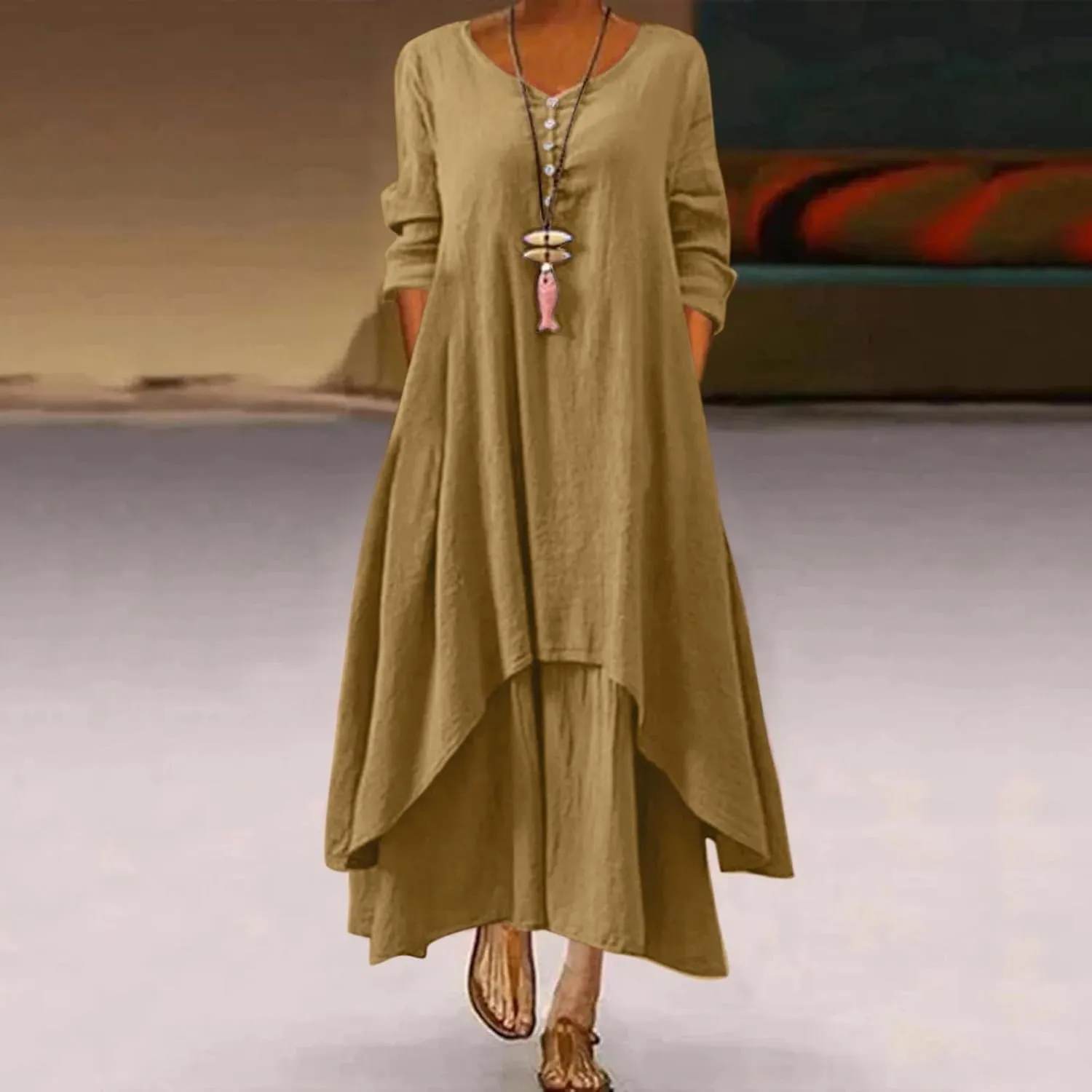 SHAOBGE Wedding Guest Dresses for Women Trendy 2024 Irregular Solid Long Dress Sleeve Long Women Casual Summer