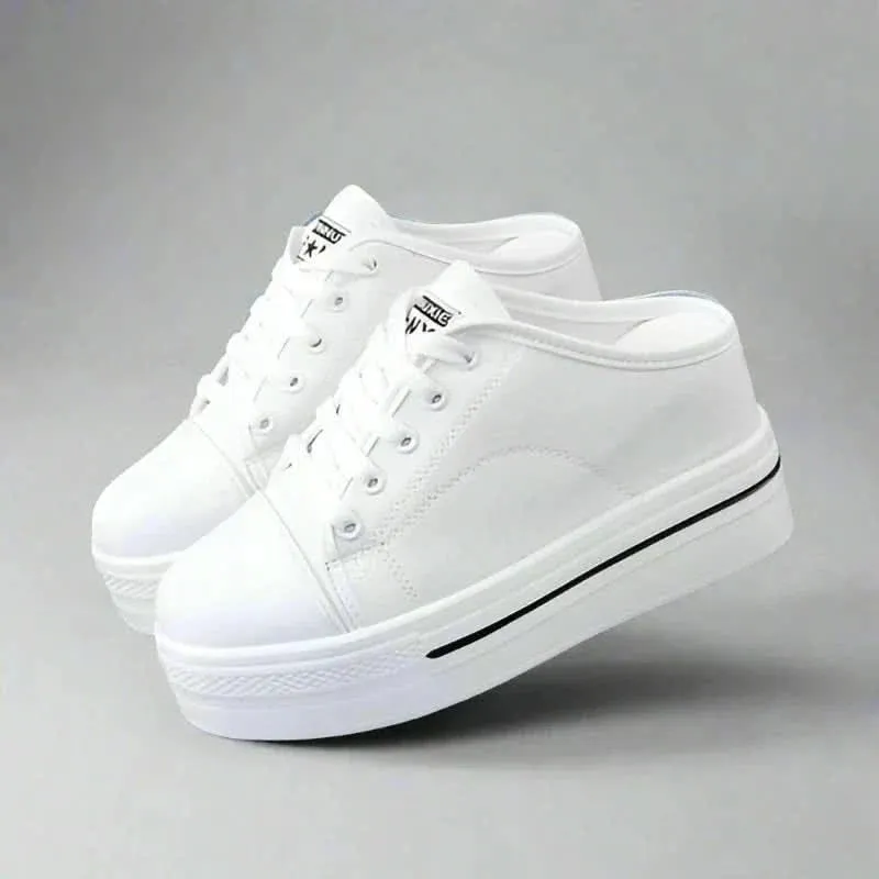 Slip-on Platform White Canvas Sneakers for Women