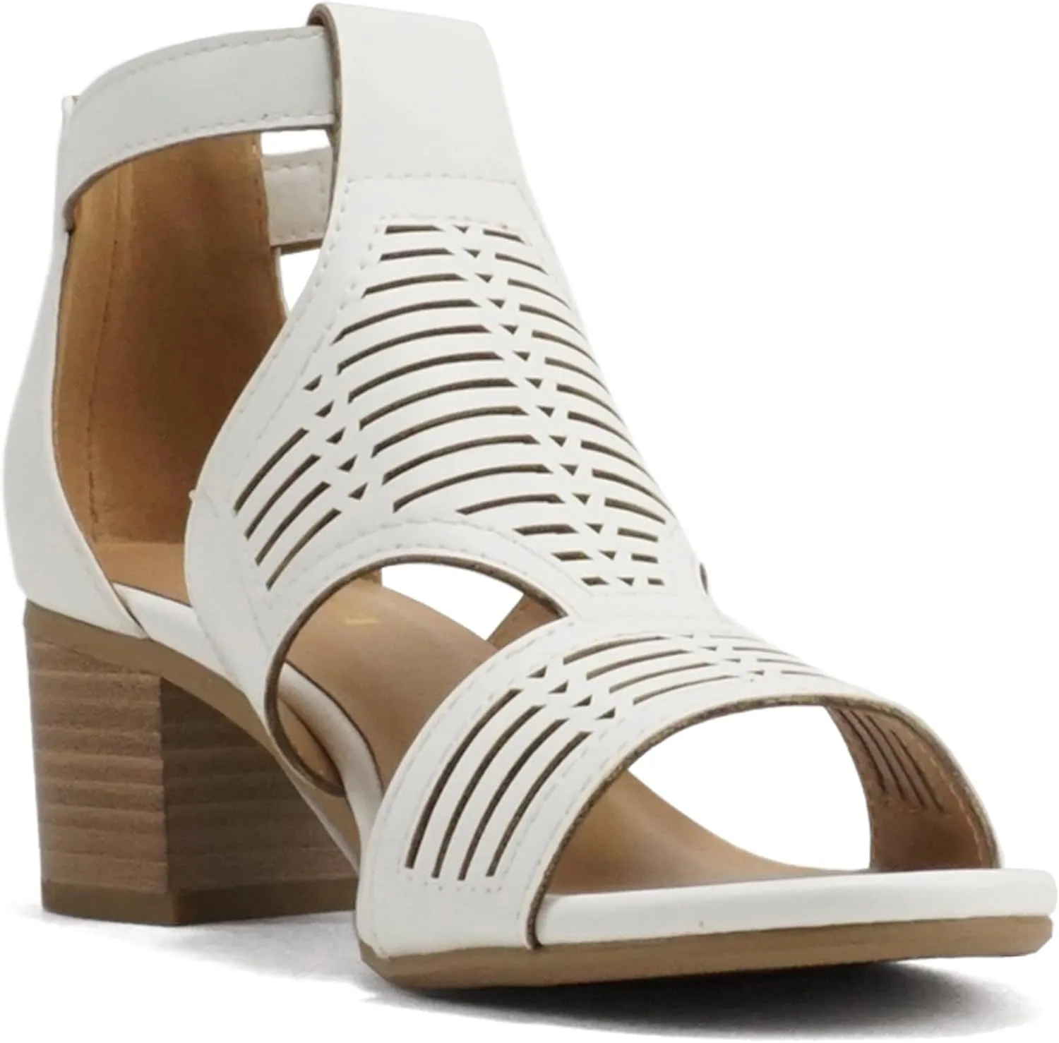 Soda Norway ~ Women Open Toe Closed Back Counter Cutout Upper Low Block Heel Sandal with Adjustable Ankle Strap