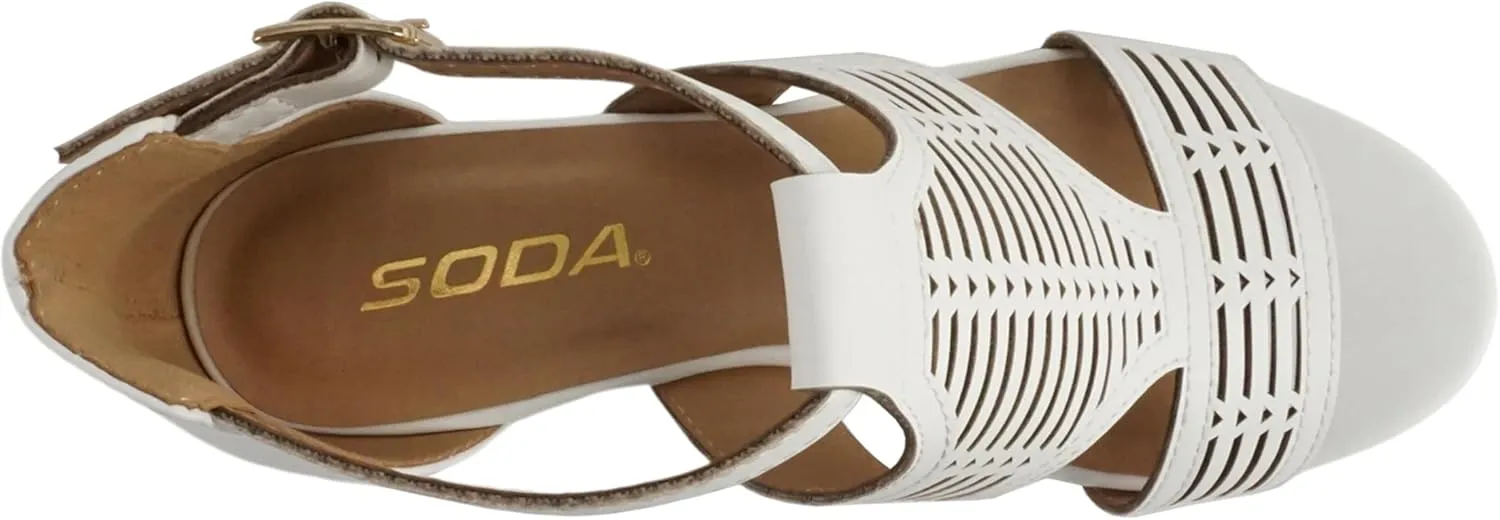 Soda Norway ~ Women Open Toe Closed Back Counter Cutout Upper Low Block Heel Sandal with Adjustable Ankle Strap