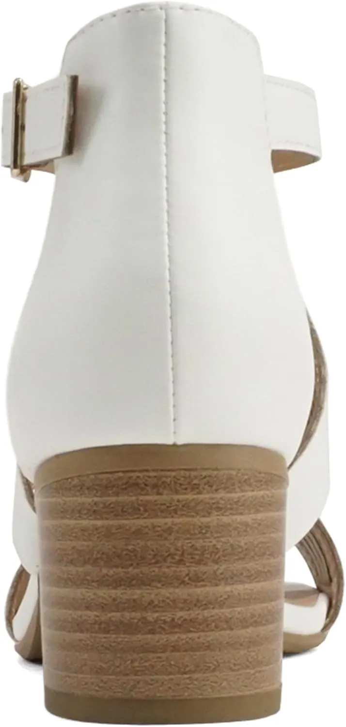 Soda Norway ~ Women Open Toe Closed Back Counter Cutout Upper Low Block Heel Sandal with Adjustable Ankle Strap