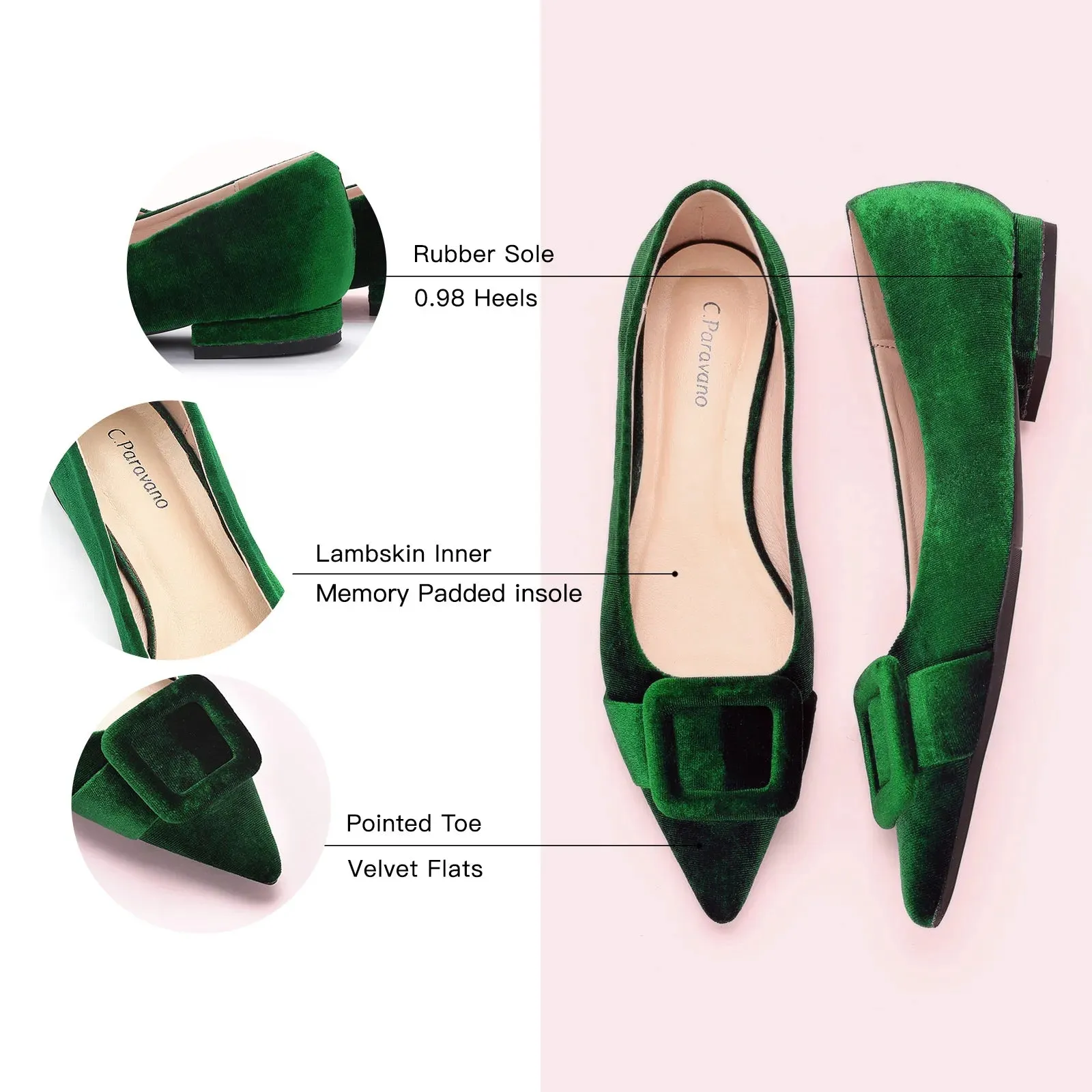 Square Buckle Velvet Flats (Aida)