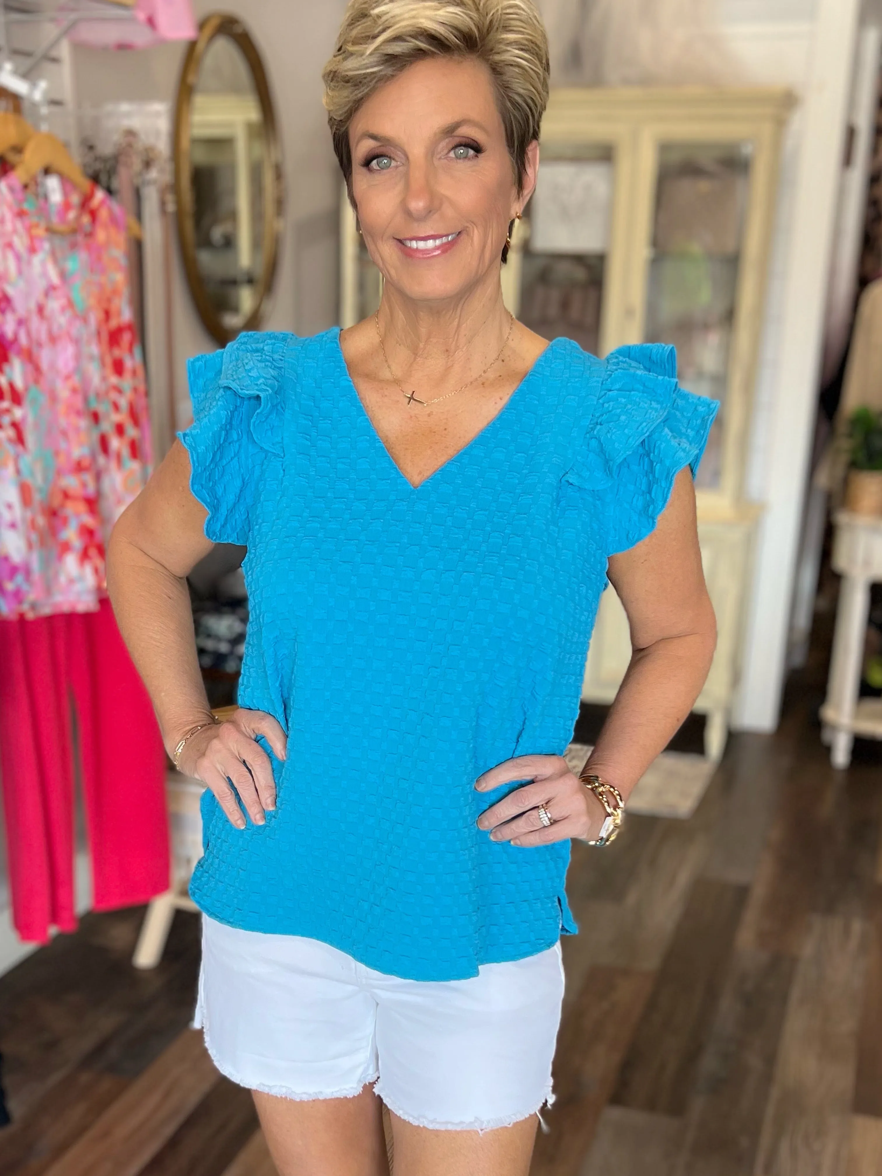Textured Jacquard V-Neck Top