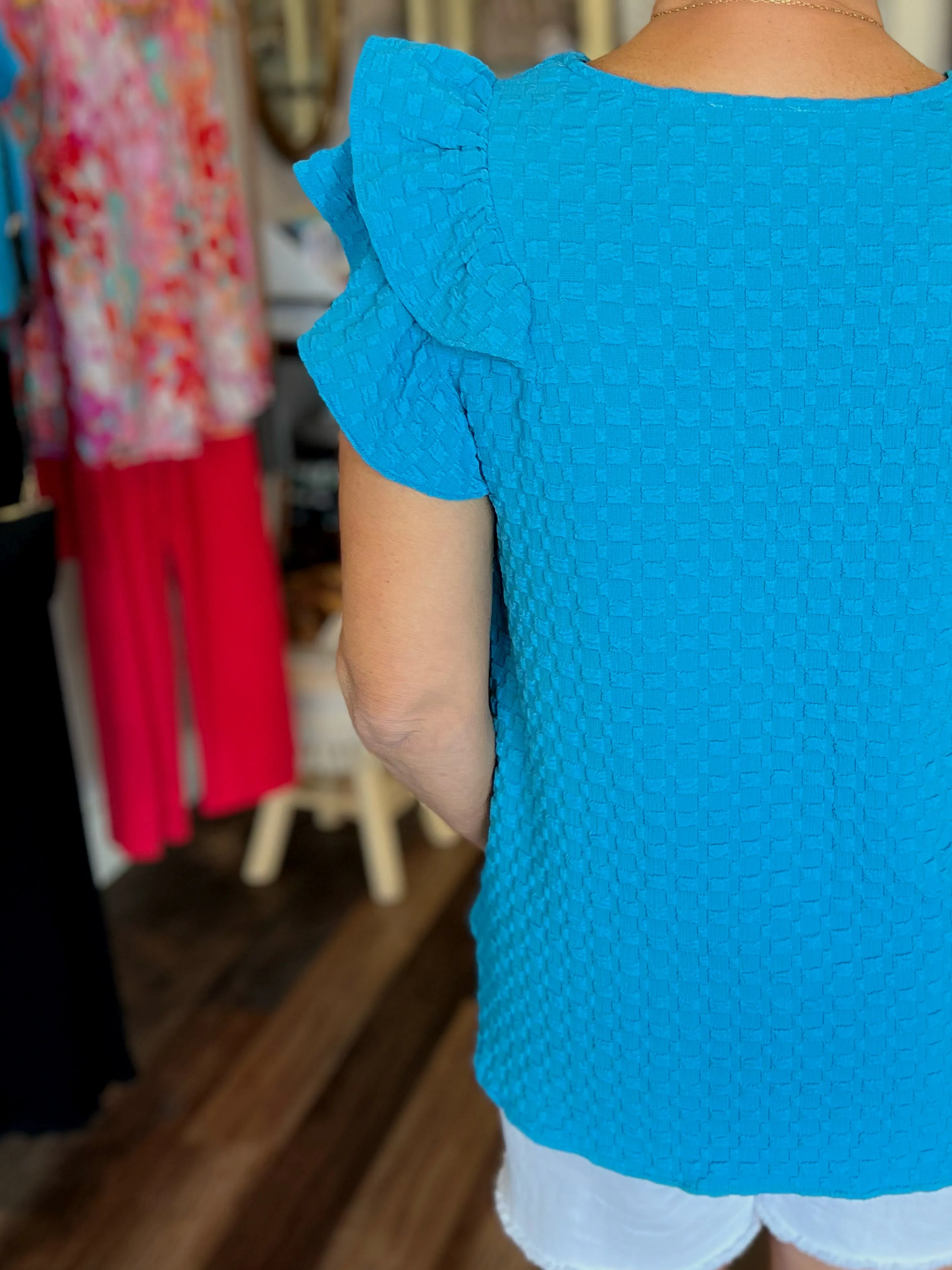 Textured Jacquard V-Neck Top