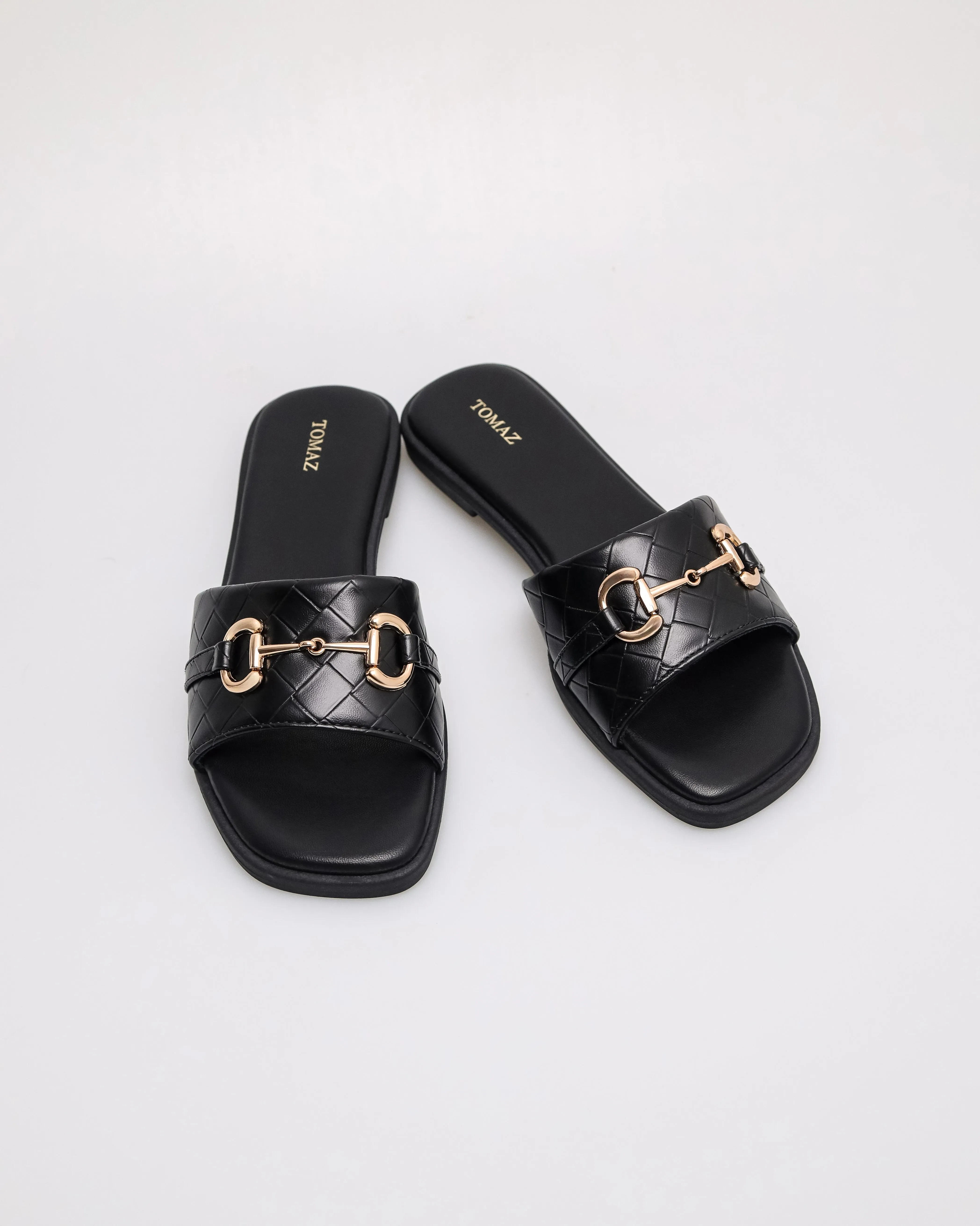 Tomaz YX221 Ladies Quilted Horsebit Flats (Black)