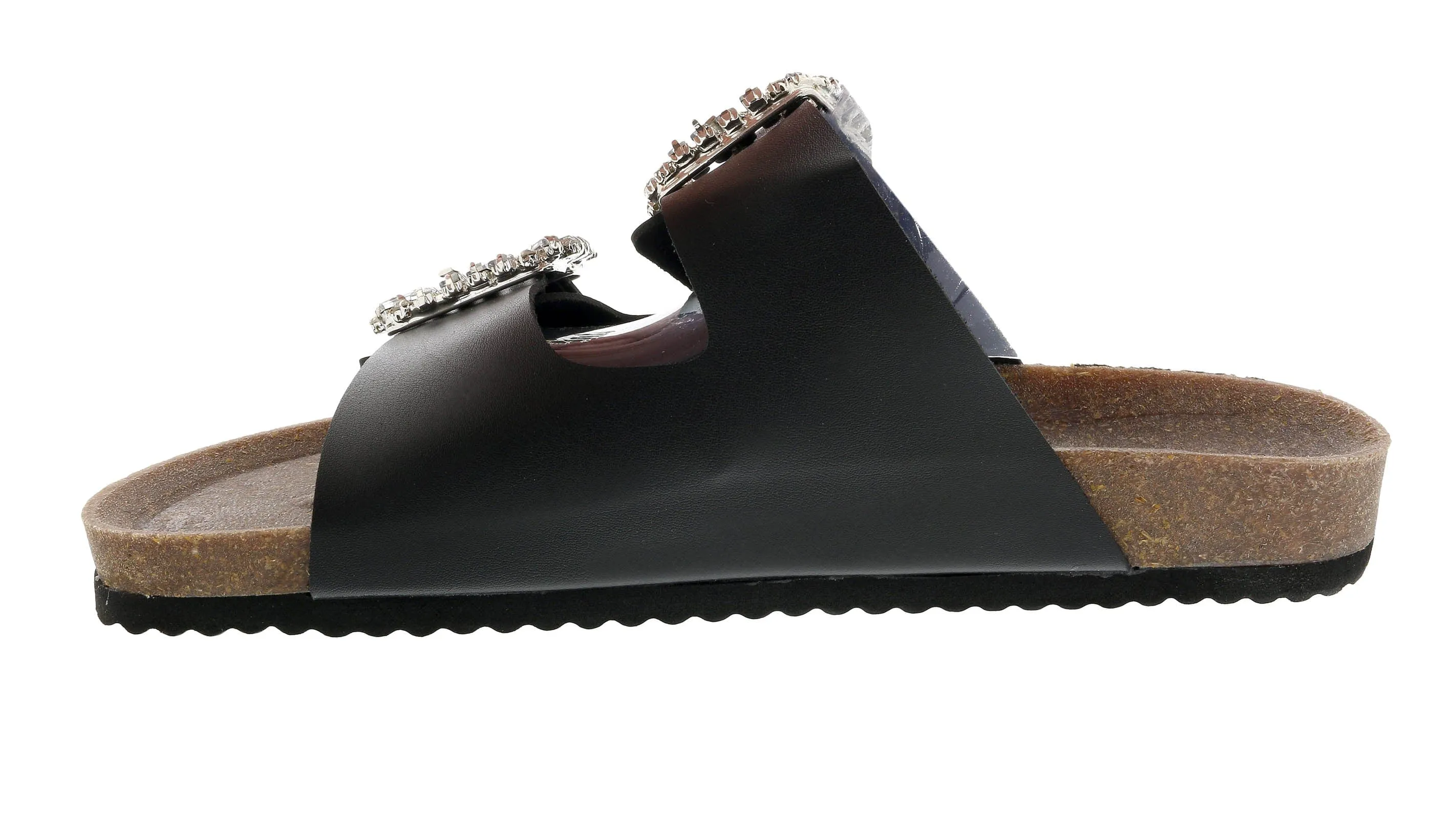 Ventutto Black Crystal Embellished Comfort Sandals-