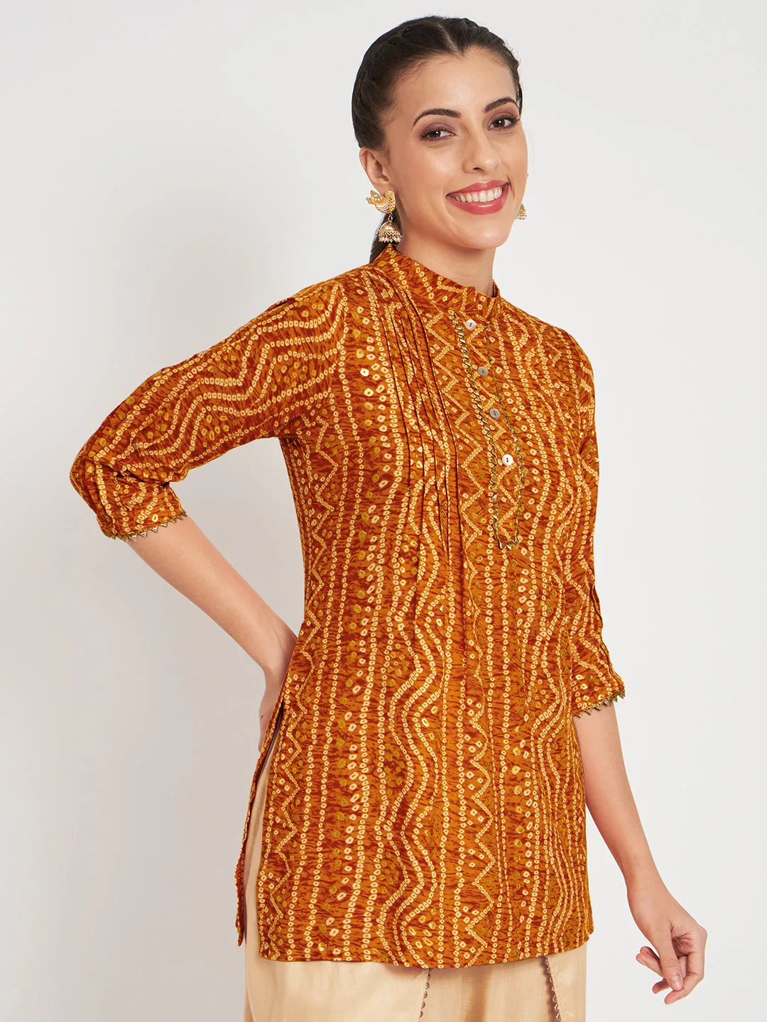 Viscose Bandhani Print Embellished Kurti