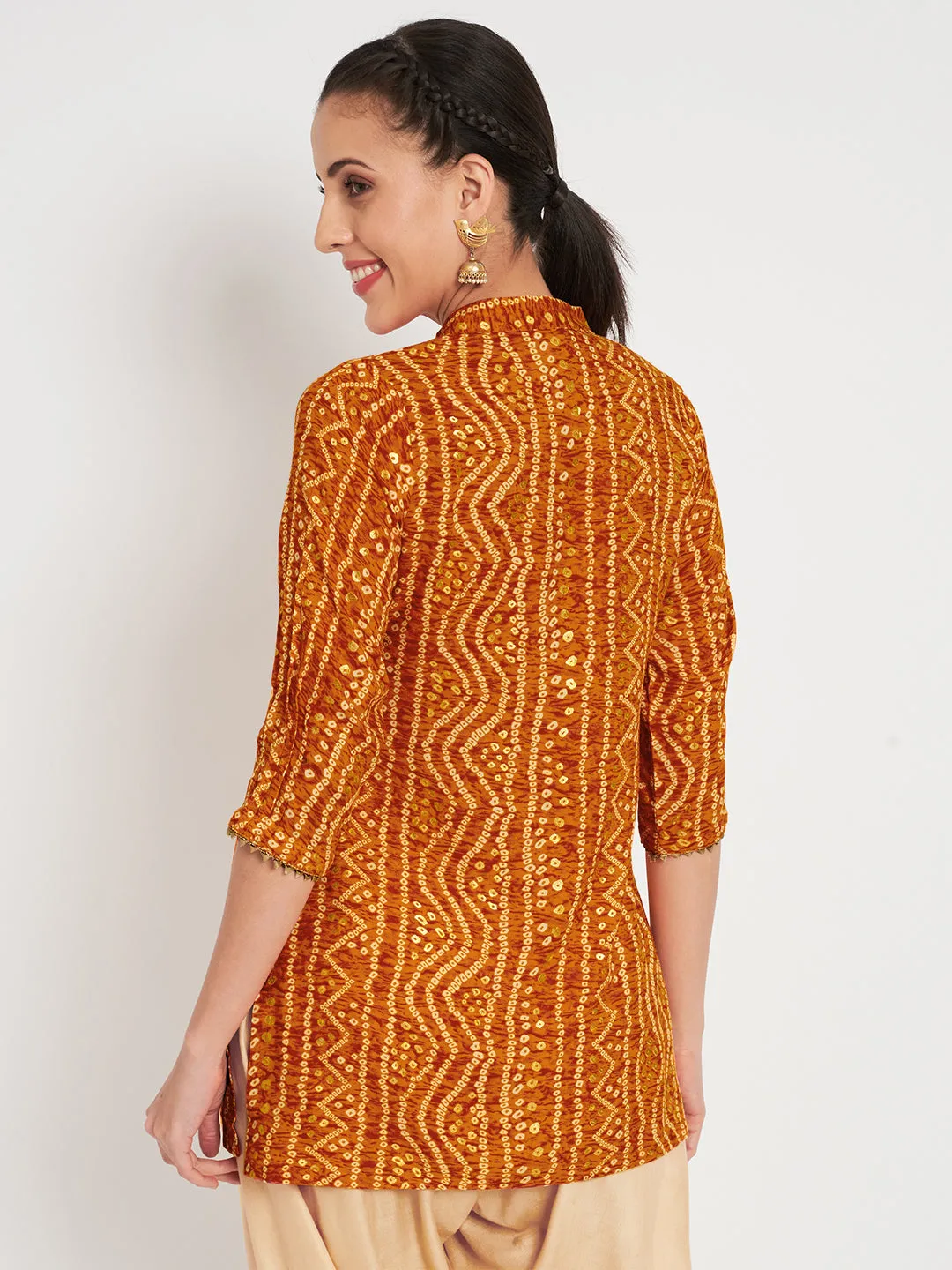 Viscose Bandhani Print Embellished Kurti