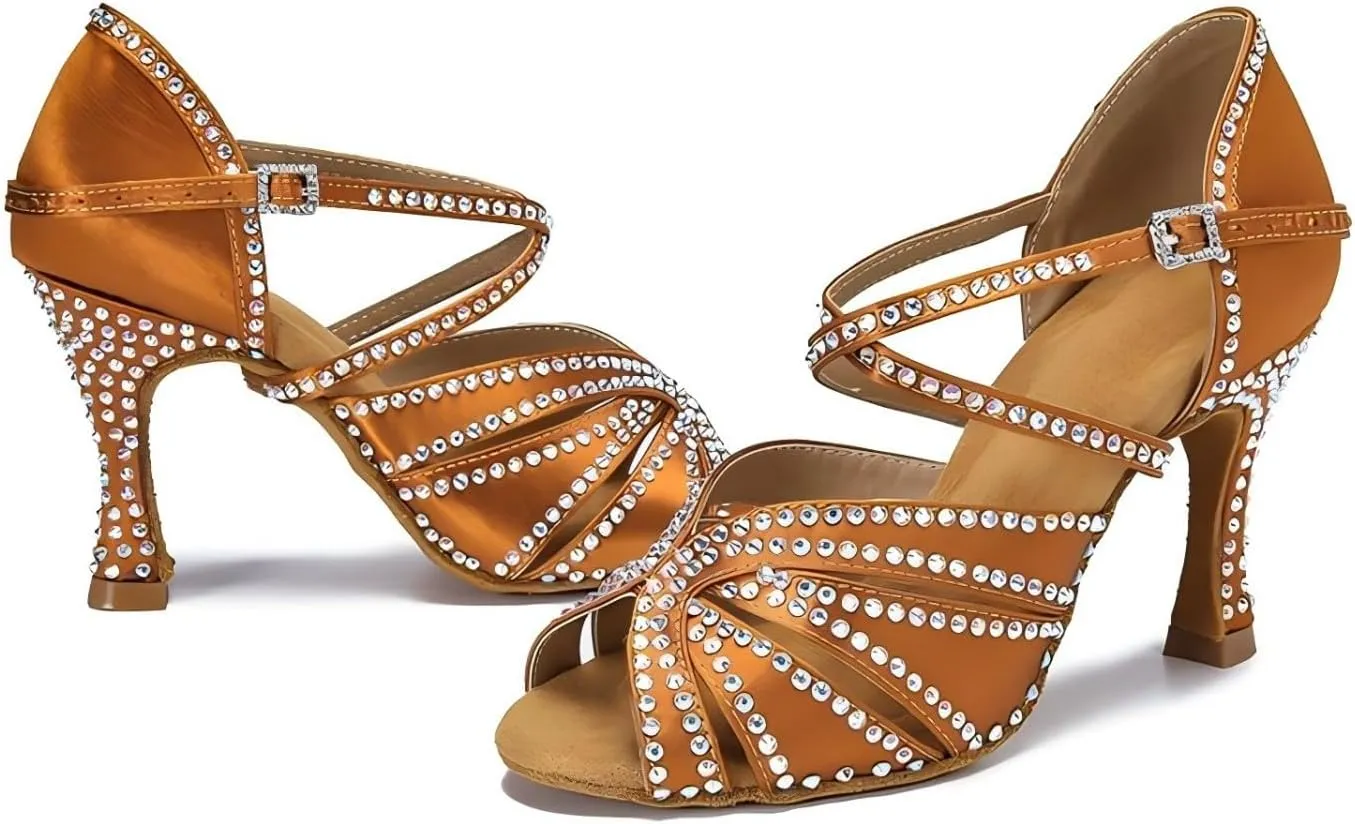 Women Ballroom Dance Shoes Diamond Fashion Modern Latin Salsa Bachata Practice Performance Dance Shoes