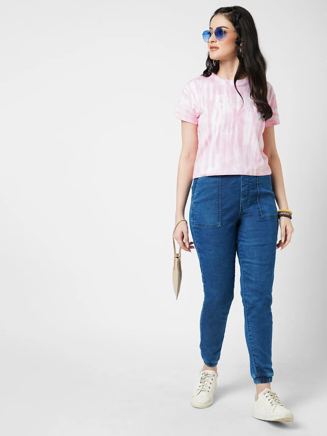Women Dark Blue High-Rise Denim Jogger