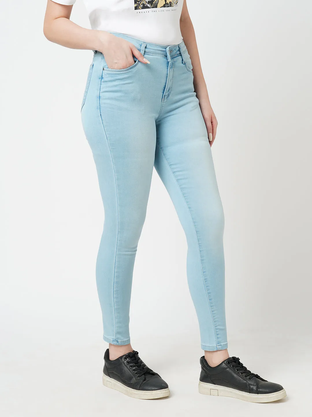 Women Light Blue Mid-Rise Skinny Jeans