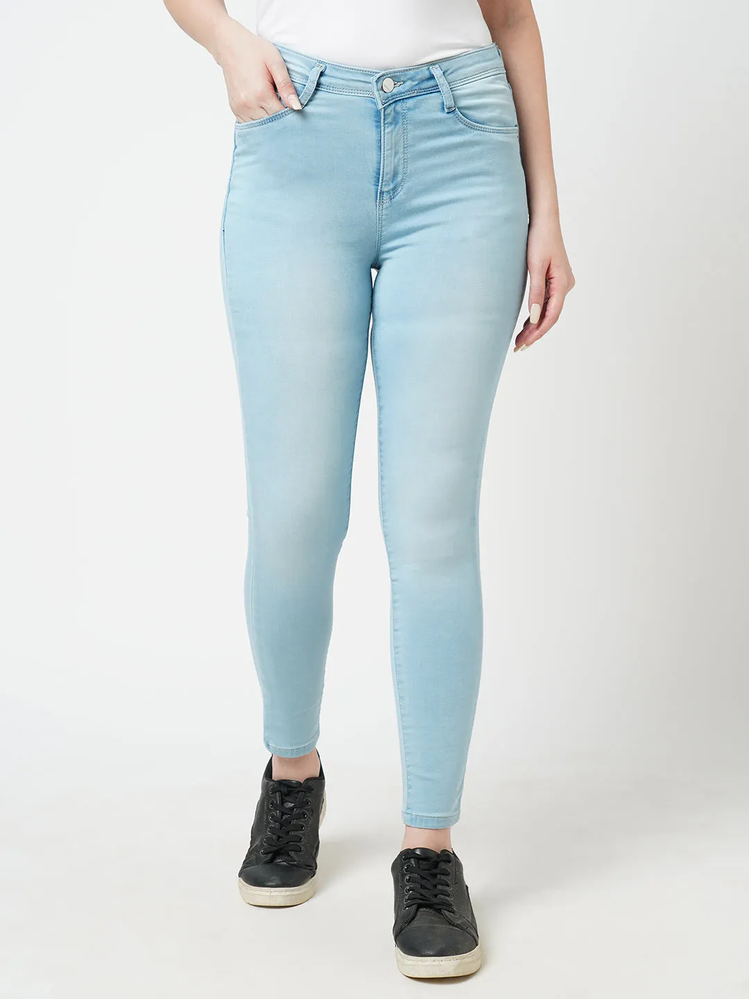 Women Light Blue Mid-Rise Skinny Jeans
