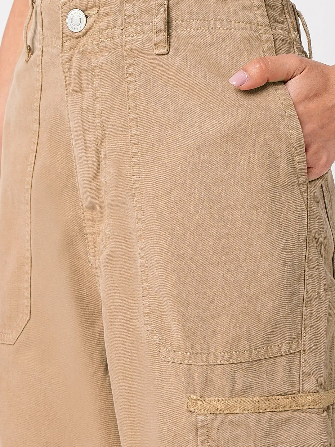 Women Light Brown High-Rise Cargo