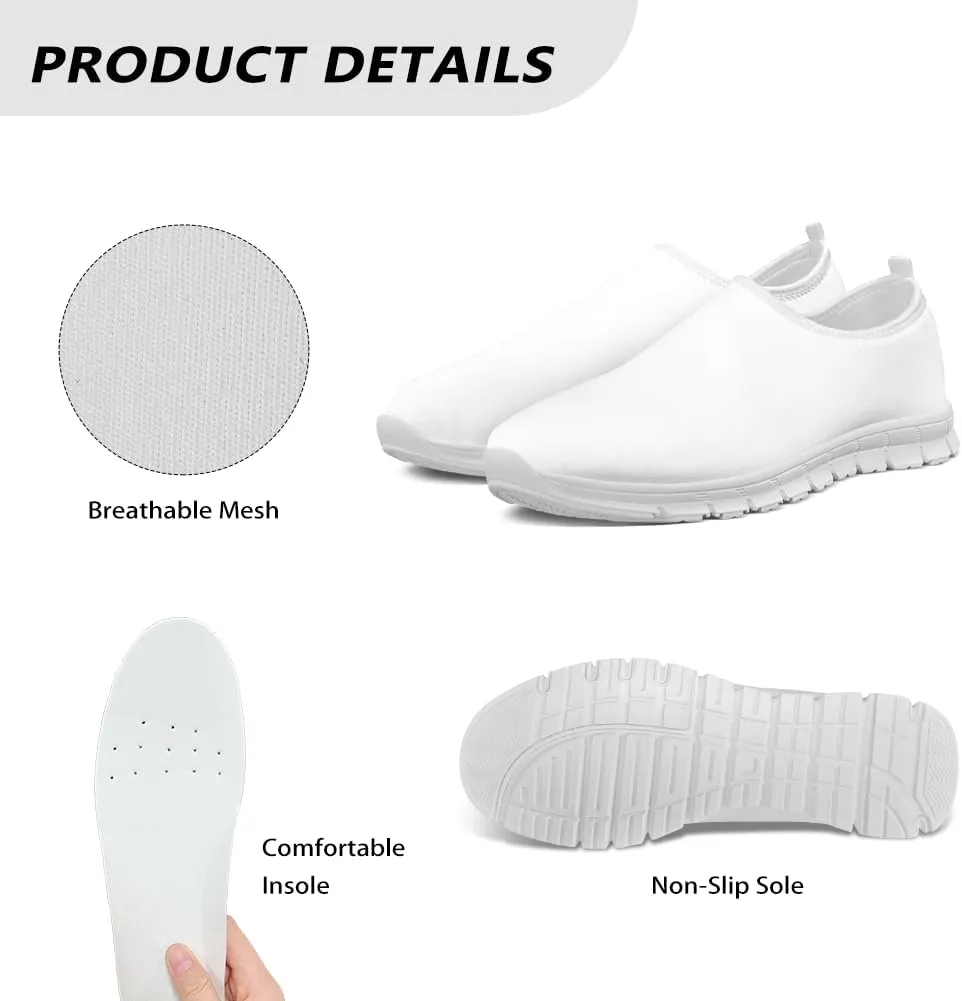 Women Walking Tennis Shoes Lightweight Slip On Sneakers Breathable Non Slip Gym Workout Shoes for Jogging Travel Size 5..5-11.5 White Sole