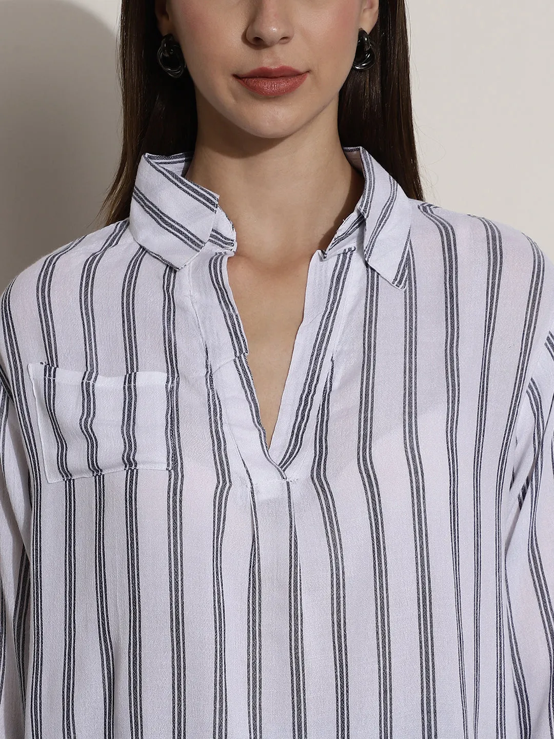 Women White Striped Regular Fit Top