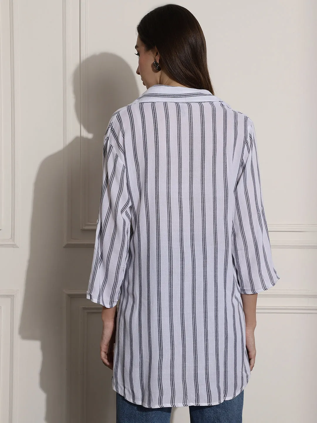 Women White Striped Regular Fit Top