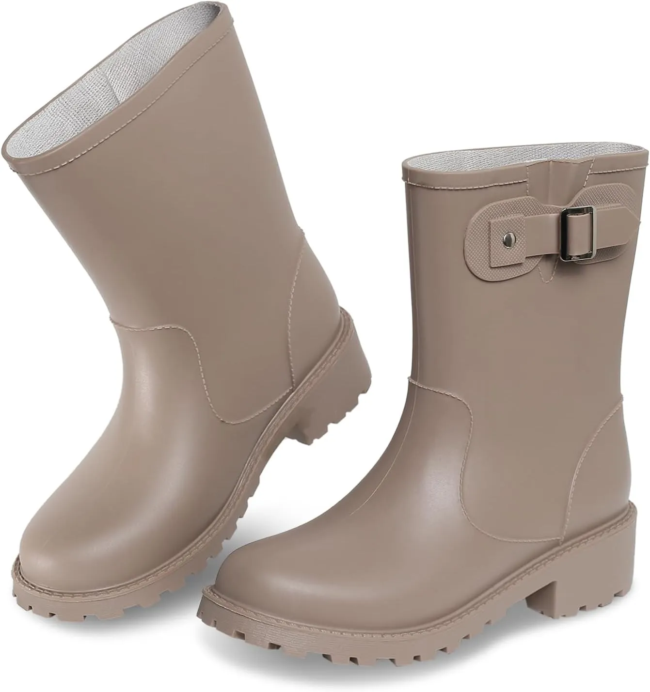 Women's Rain Boots Mid-Calf Waterproof, Comfort Rain Boots for Women Anti-slip Soft Outsole, Lightweight Rubber Chelsea Rain Boots for Garden, High-Heeled Rain Shoes for Outdoor