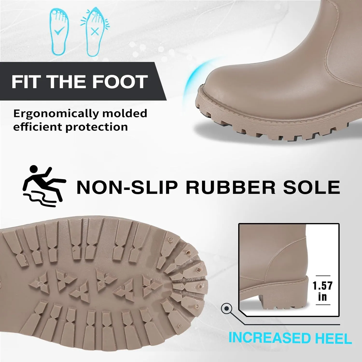 Women's Rain Boots Mid-Calf Waterproof, Comfort Rain Boots for Women Anti-slip Soft Outsole, Lightweight Rubber Chelsea Rain Boots for Garden, High-Heeled Rain Shoes for Outdoor