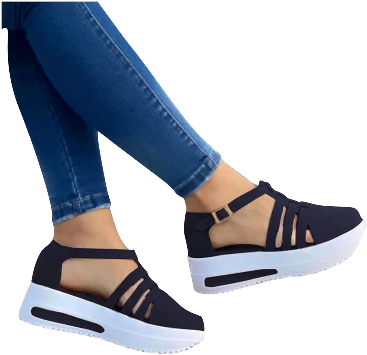 Women's Sandals Dressy Summer Hollow Out Closed Toe Sandals Outdoor Breathable Buckle Strap Platform Sandals