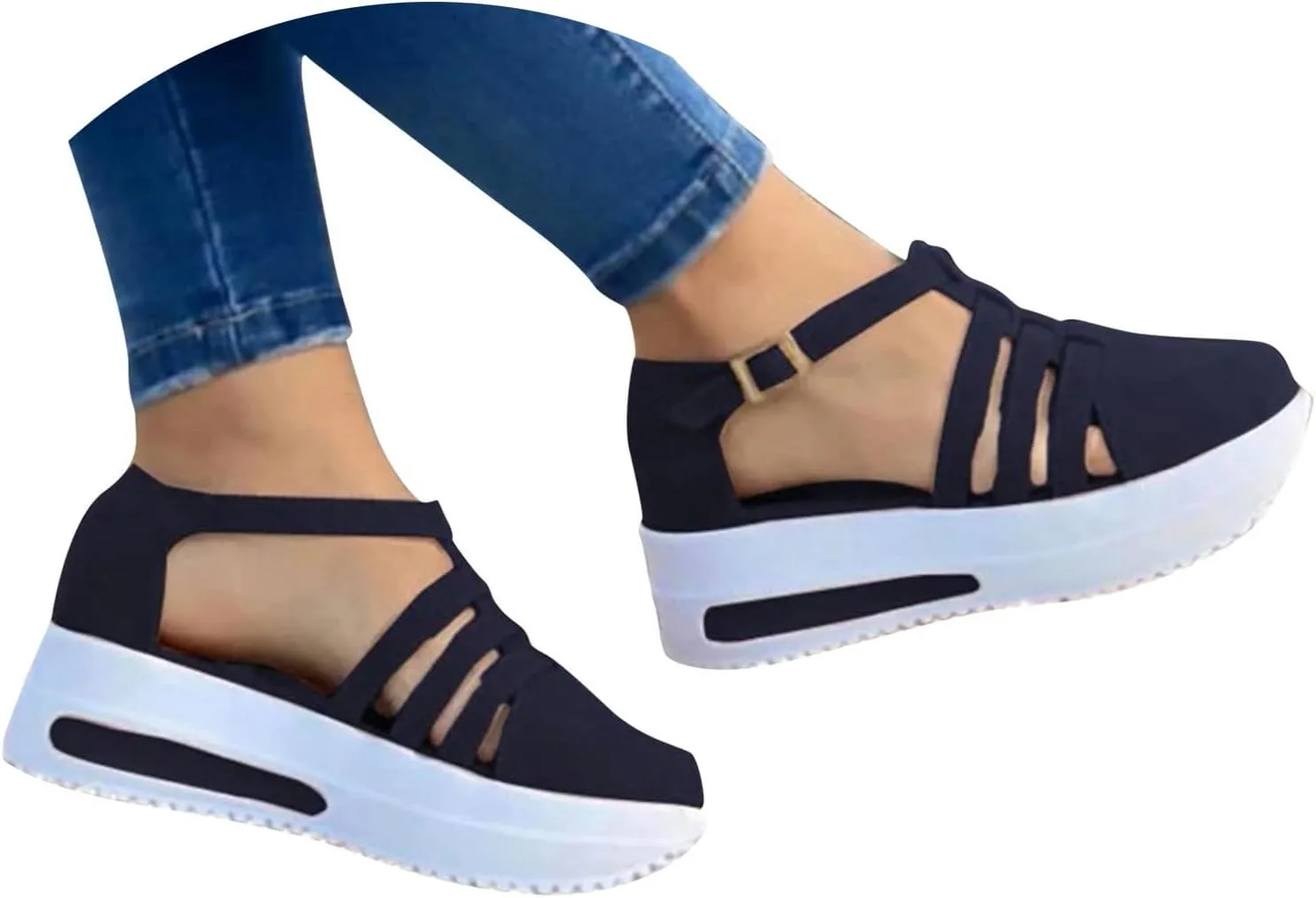 Women's Sandals Dressy Summer Hollow Out Closed Toe Sandals Outdoor Breathable Buckle Strap Platform Sandals