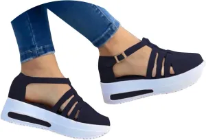 Women's Sandals Dressy Summer Hollow Out Closed Toe Sandals Outdoor Breathable Buckle Strap Platform Sandals