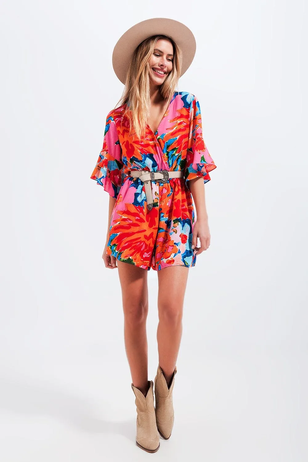 Wrap Playsuit In Floral