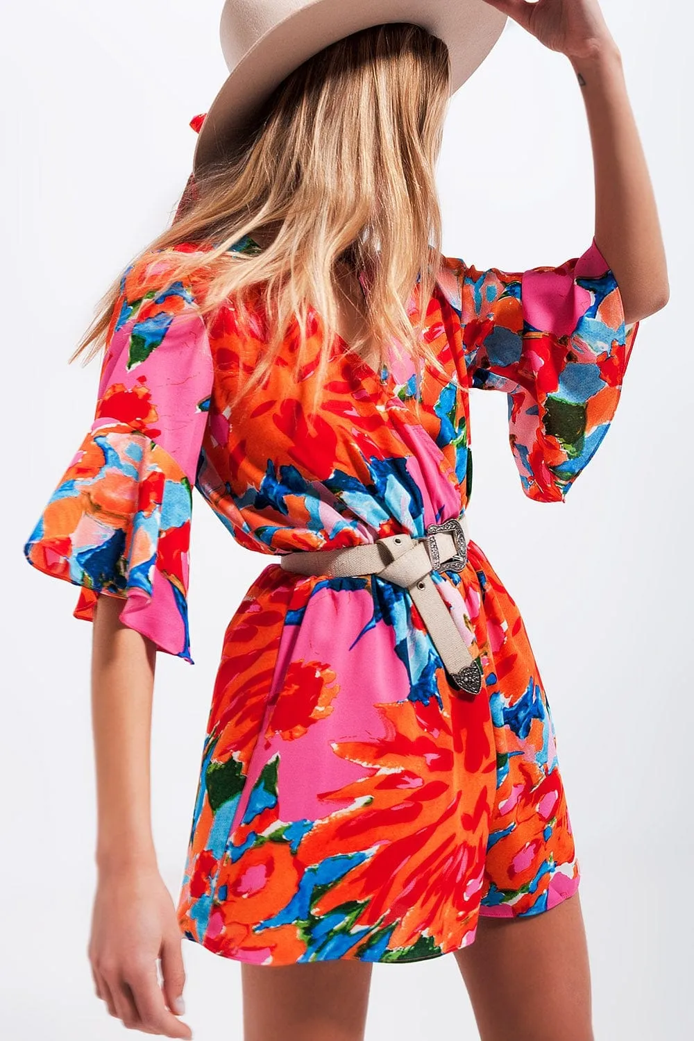 Wrap Playsuit In Floral